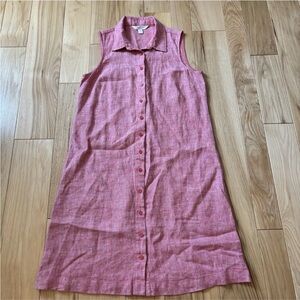 Garnet Hill Linen Button Front Sleeveless Shirt Dress